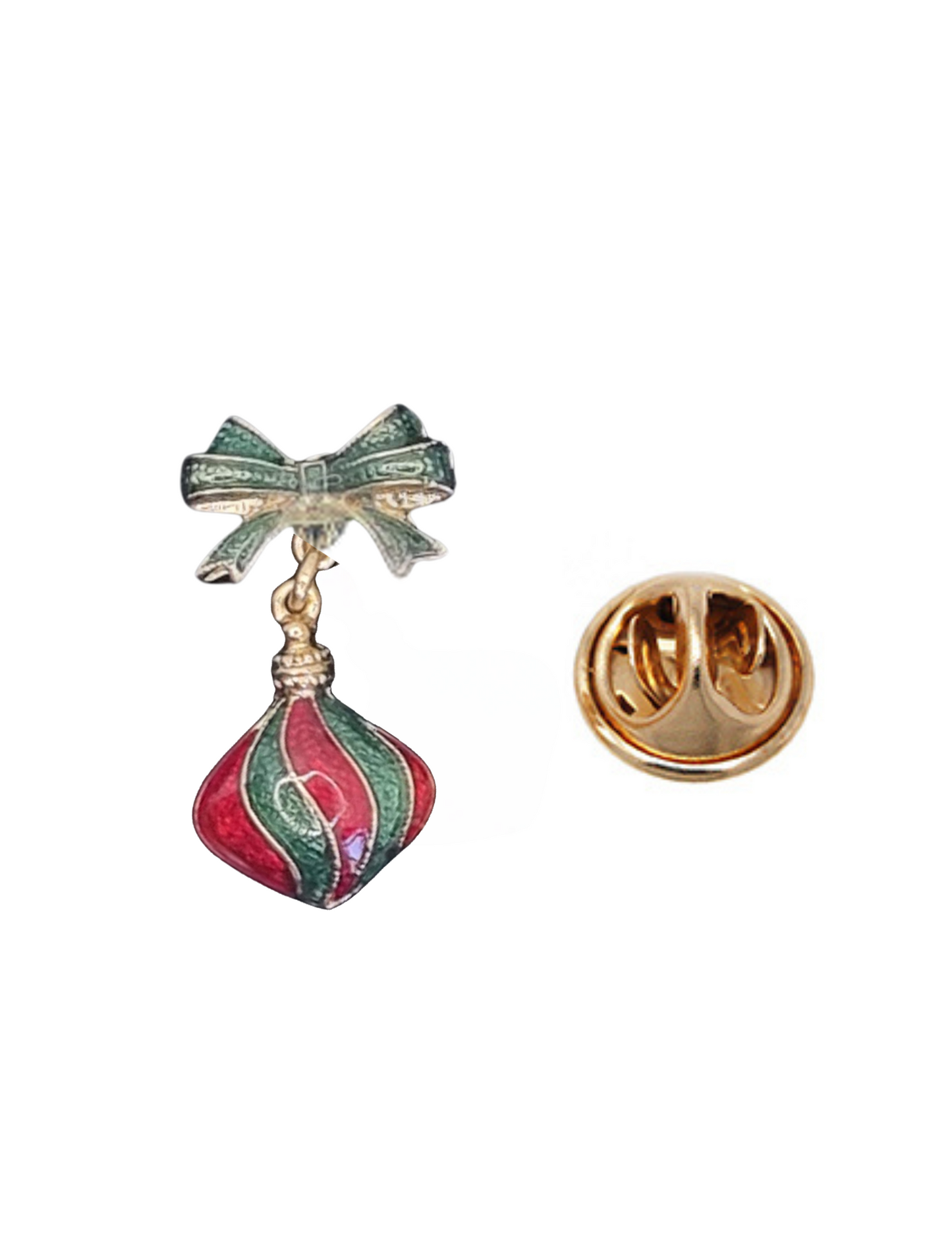 European Glass Christmas ornament of a Dangle Ball With Red And Green Stripes | Pins