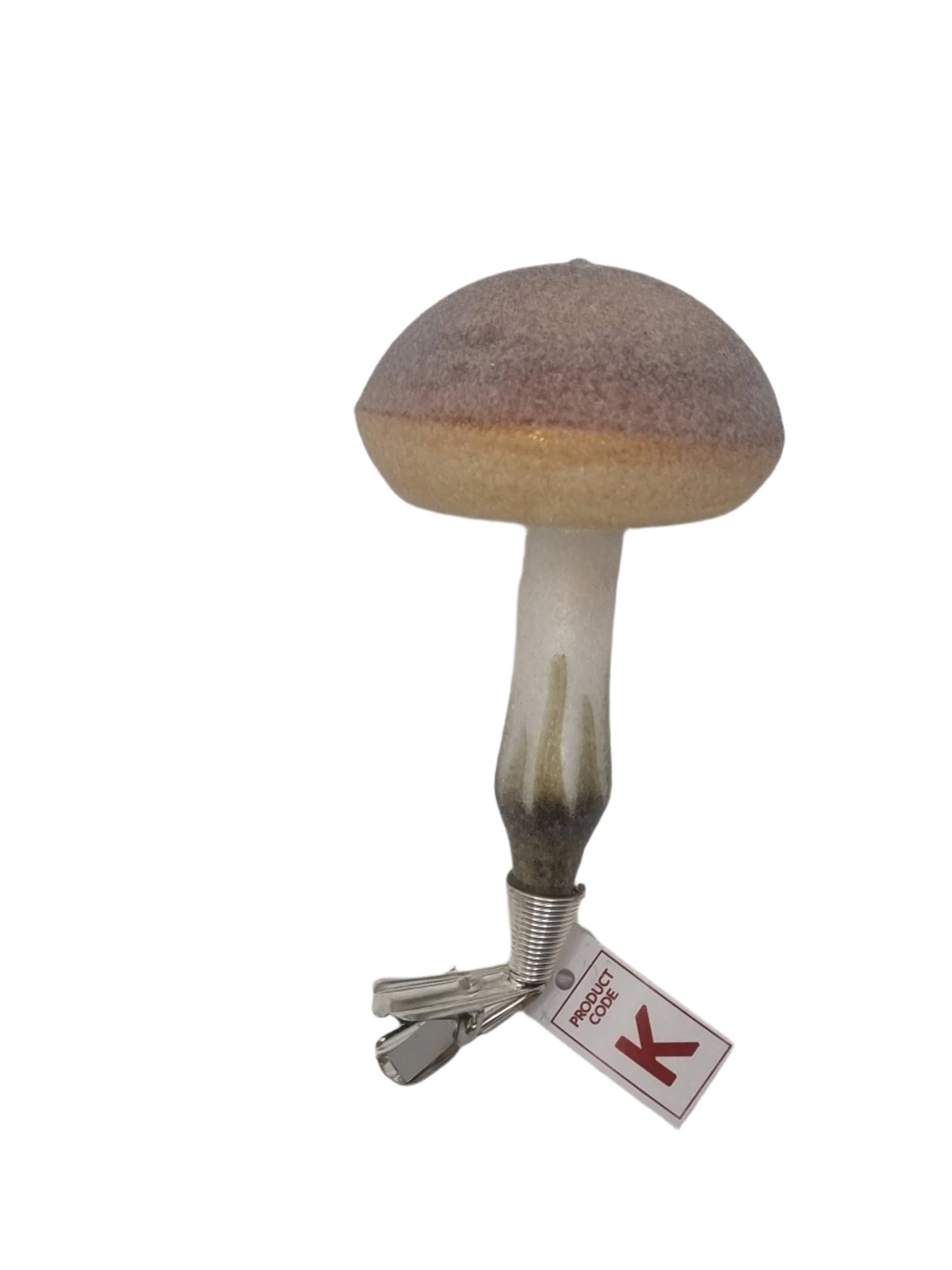 European Glass Christmas ornament of a Mushroom | Brown on Clip (K)