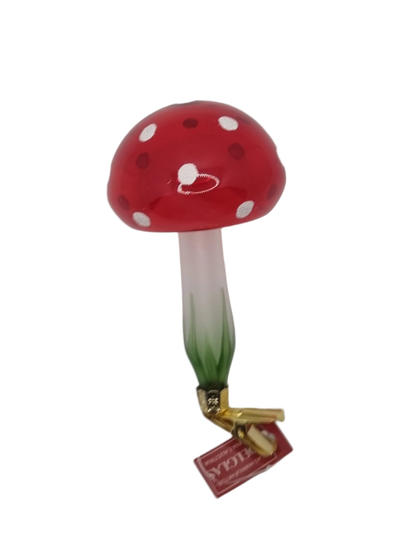 European Glass Christmas ornament of a Mushroom | Large on Clip (N)