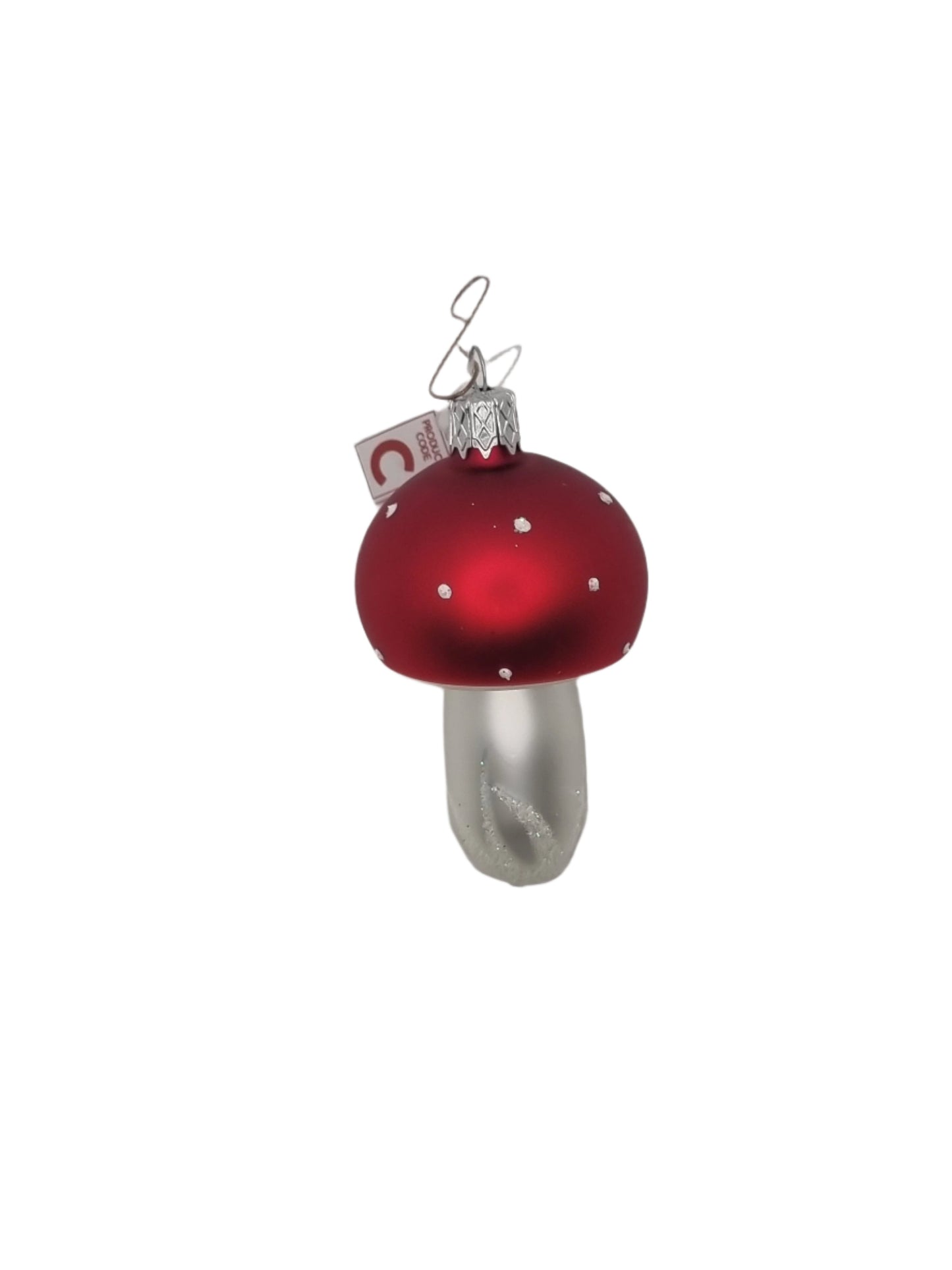 European Glass Christmas ornament of a Mushroom | Short Silver Tip Small Dots (C)
