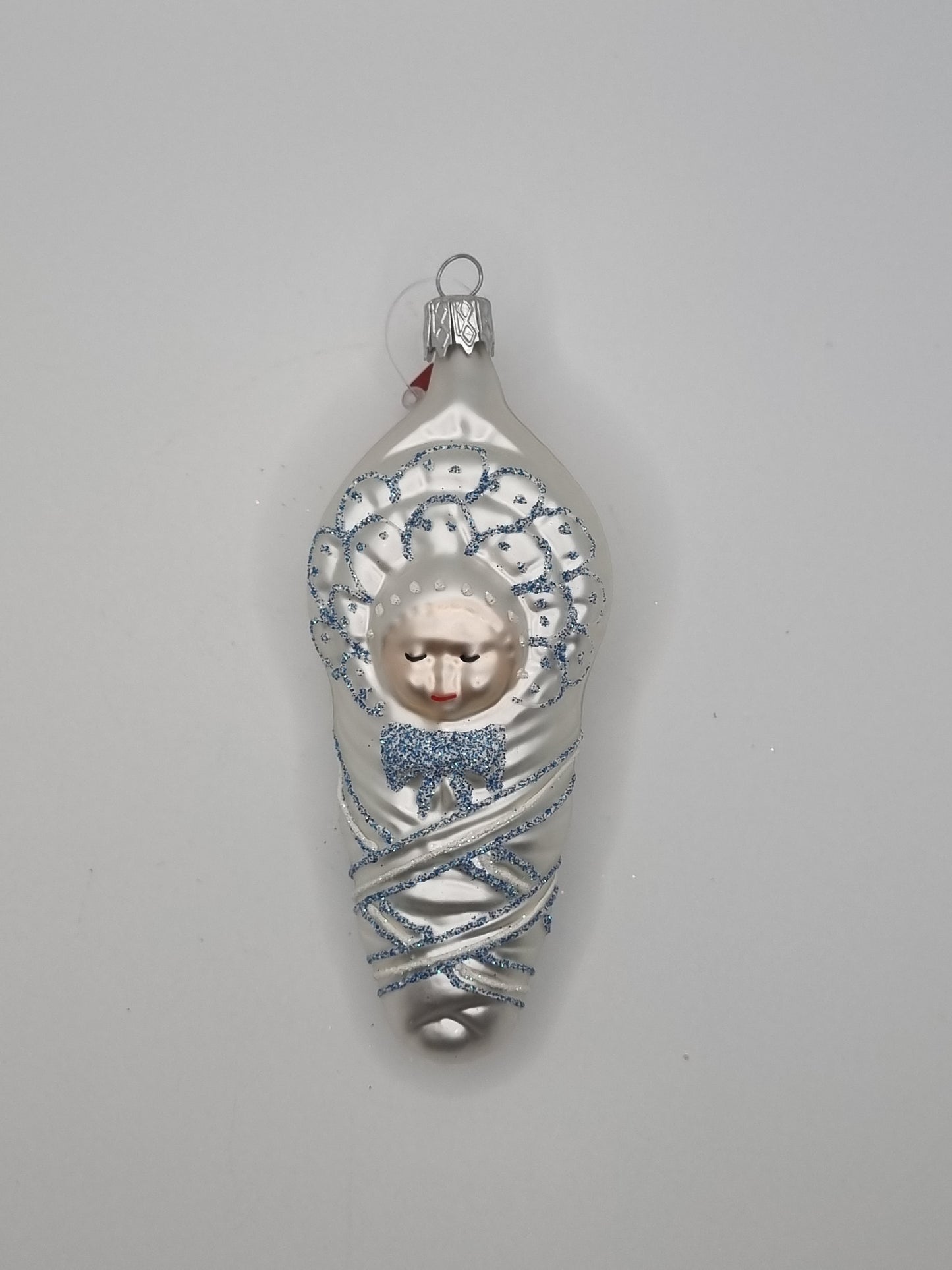 European Glass Christmas ornament of a Baby swaddled (D)