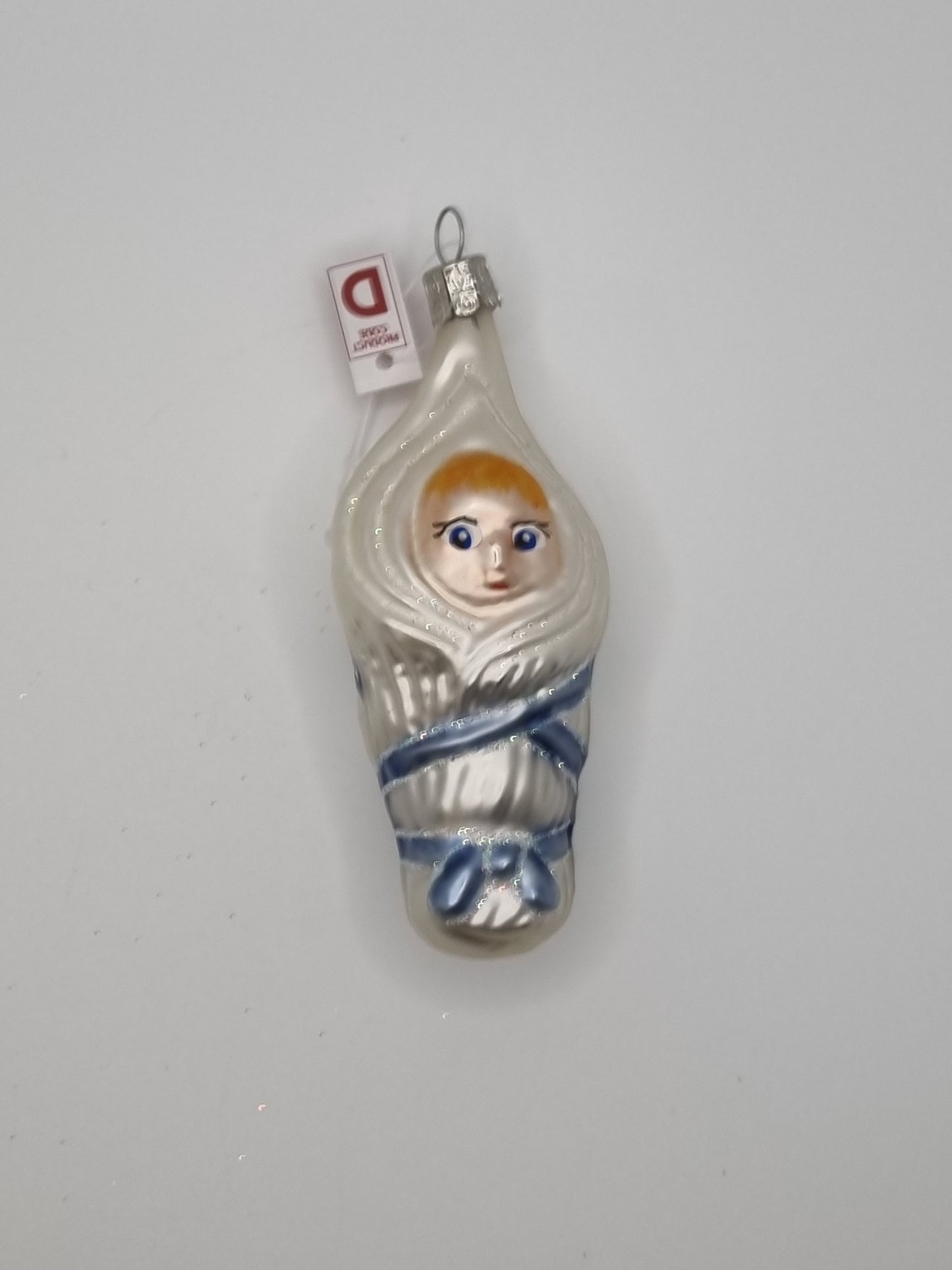 European Glass Christmas ornament of a Baby swaddled (D)