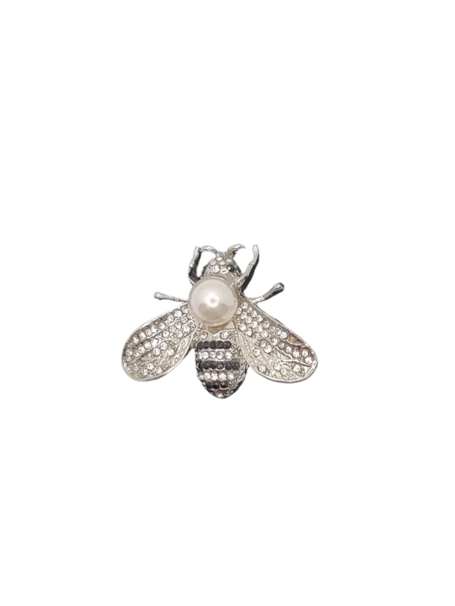 European Glass Christmas ornament of a Black & Silver Crystal Bee | Brooch IV