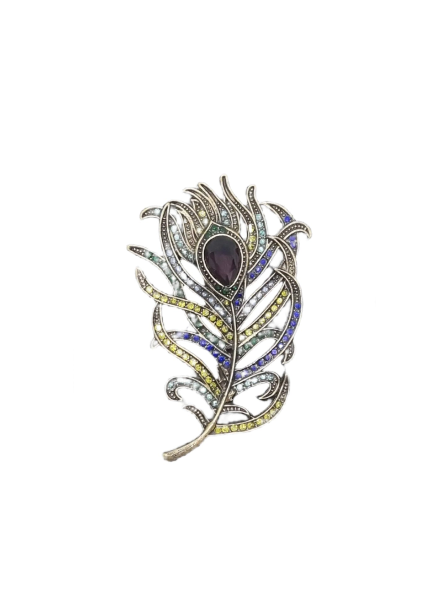 European Glass Christmas ornament of a Crystal Peacock Feather | Brooch IV