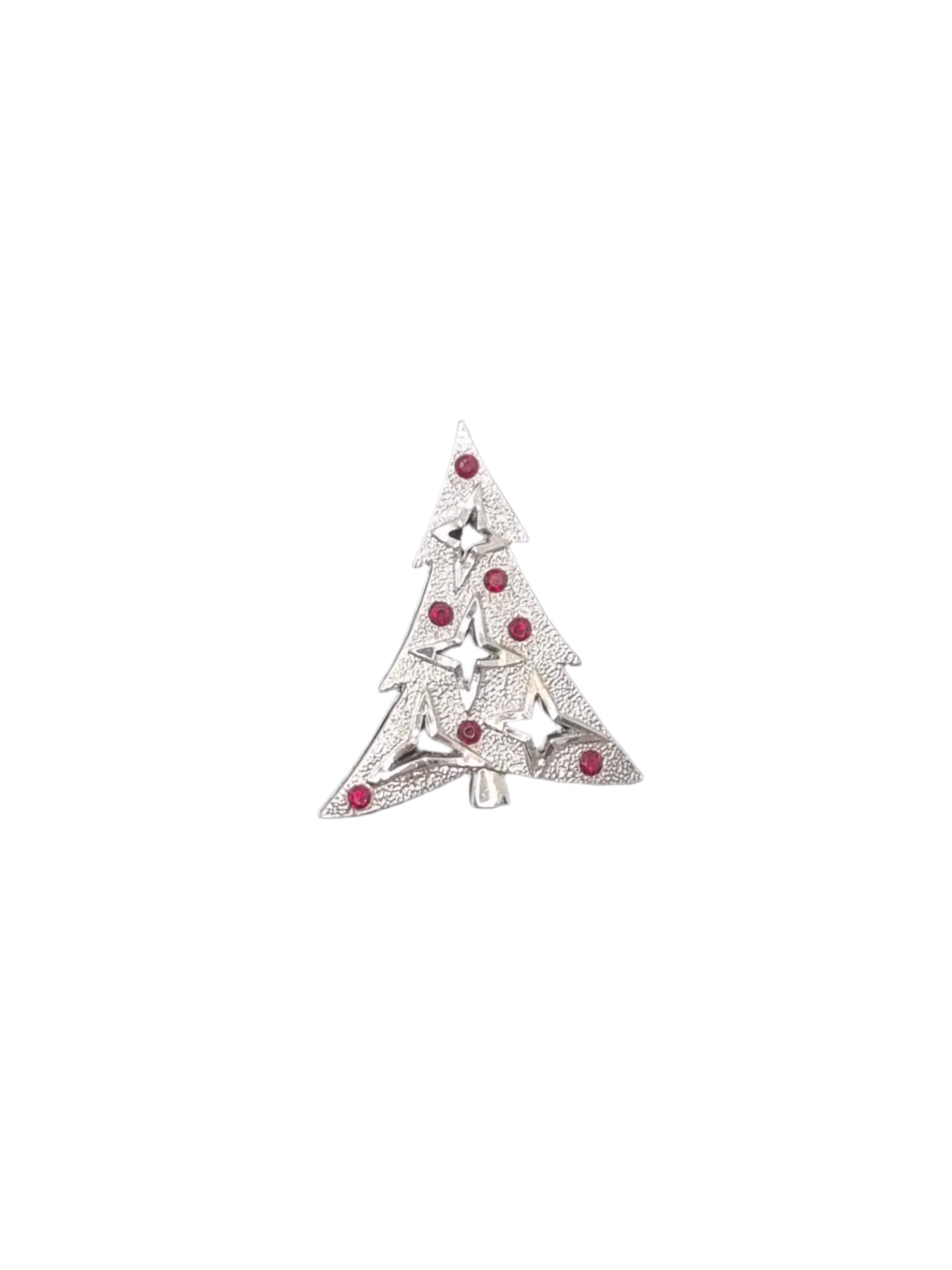 European Glass Christmas ornament of a Brooch | Solid Christmas Tree with Colourful Stones 3cm