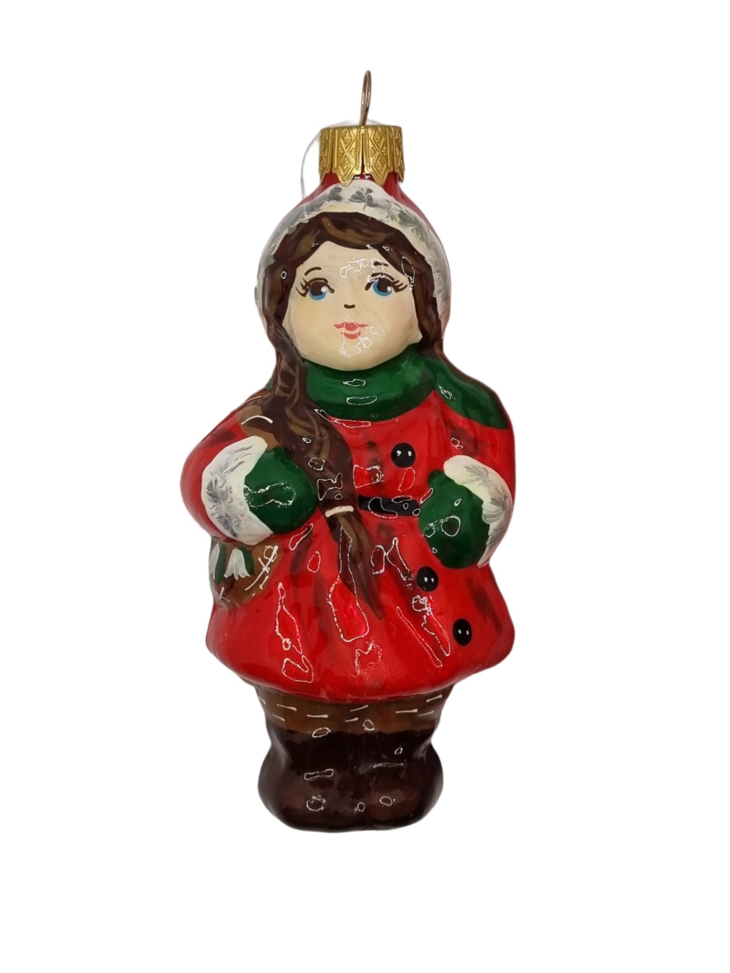 European Glass Christmas ornament of a Child | Vintage Design with Jacket & Mittens (O)