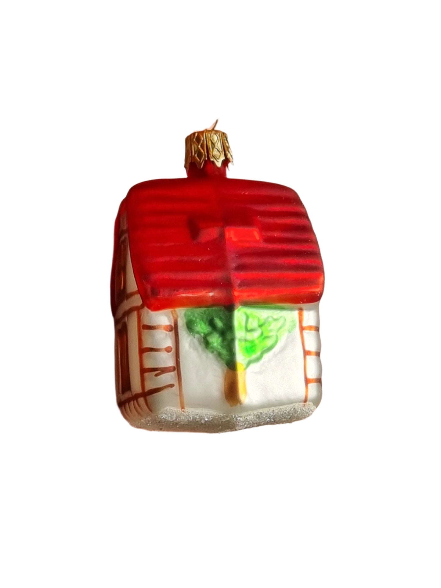 European Glass Christmas ornament of a House Brown Roof (K)