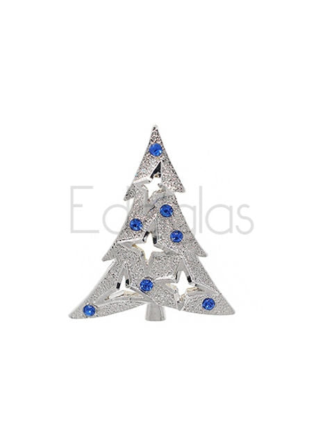 European Glass Christmas ornament of a Brooch | Solid Christmas Tree with Colourful Stones 3cm