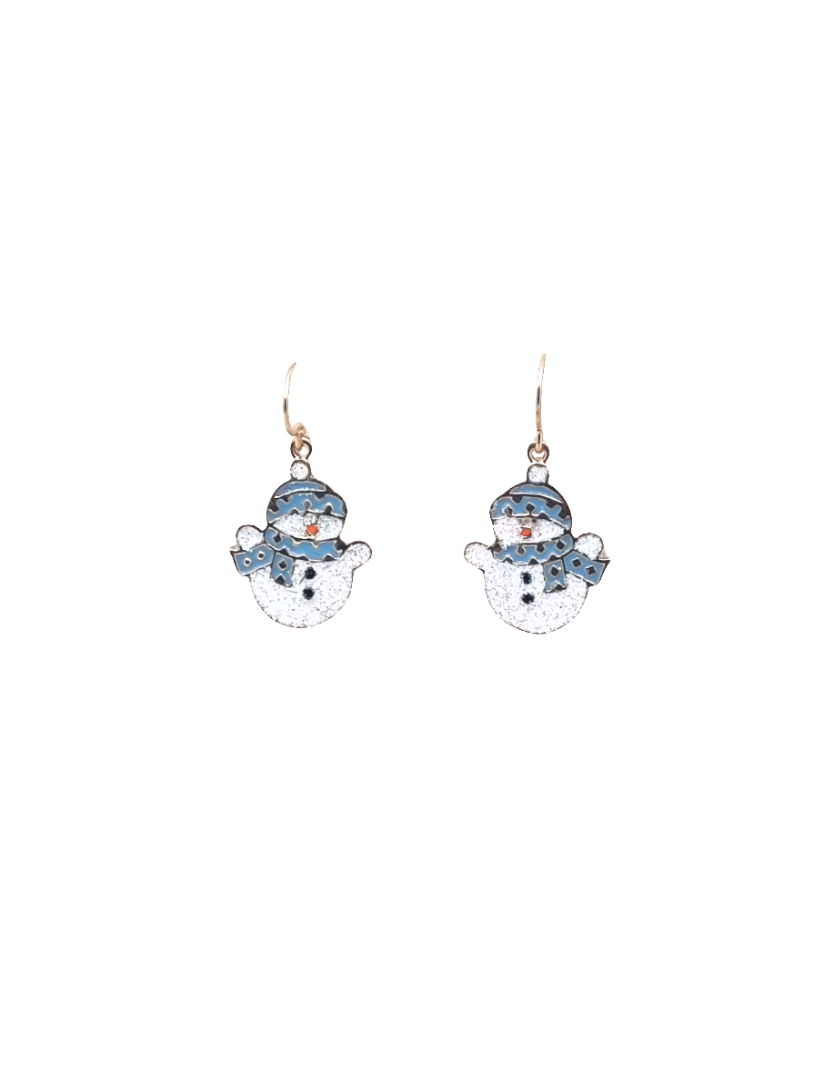 European Glass Christmas ornament of a Blue Snowmen | Earrings