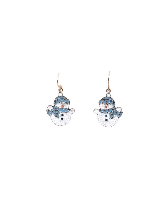 European Glass Christmas ornament of a Blue Snowmen | Earrings