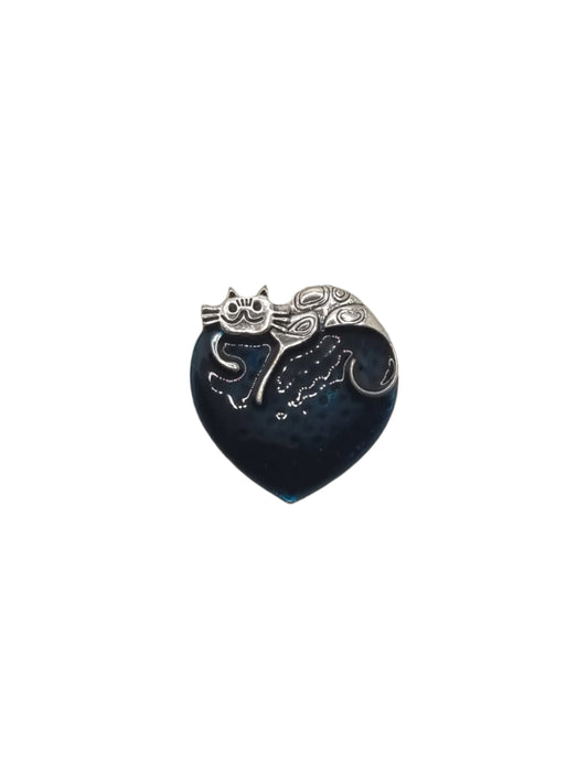 European Glass Christmas ornament of a Cat on Heart | Brooch III