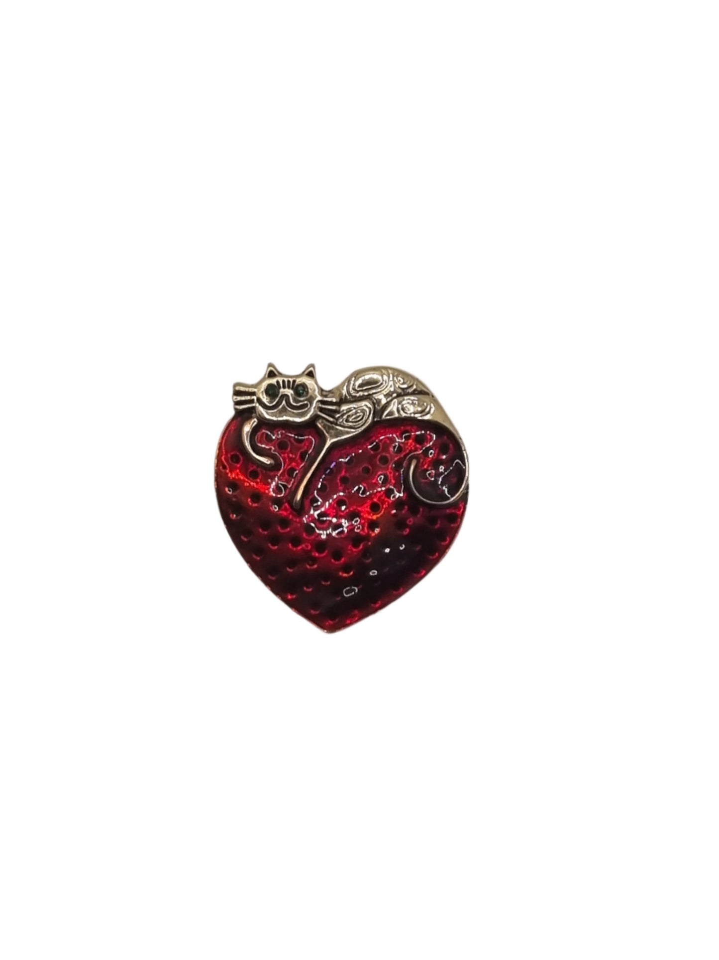 European Glass Christmas ornament of a Cat on Heart | Brooch III
