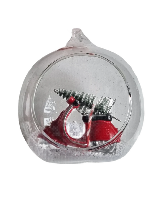 European Glass Christmas ornament of a Clear Bauble with Vespa (P)