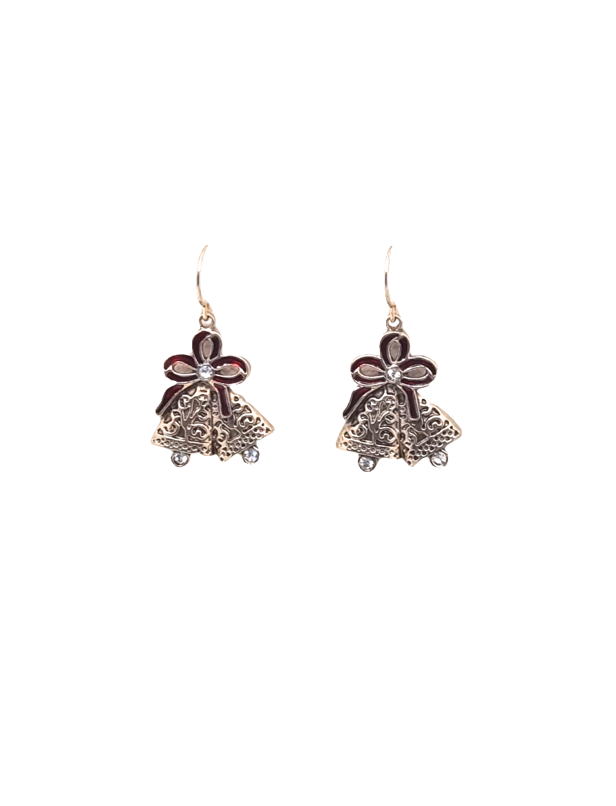 European Glass Christmas ornament of a Double Gold Bells | Earrings