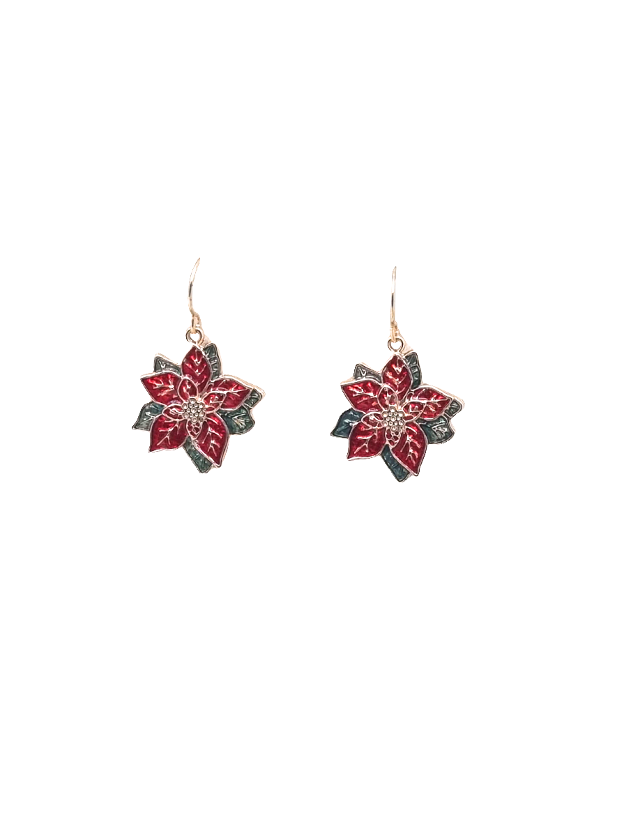 European Glass Christmas ornament of a Flowers Poinsettia | Earrings