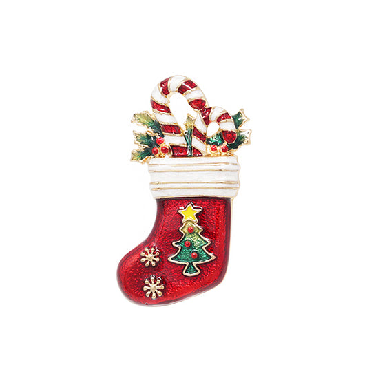 European Glass Christmas ornament of a Christmas Stocking with Candy Canes | Brooch V