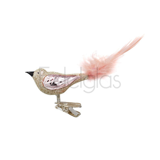 European Glass Christmas ornament of a Birds on Clip (E) | Small Feather Tail