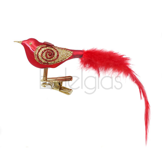 European Glass Christmas ornament of a Birds on Clip (I) | Large Feather Tail