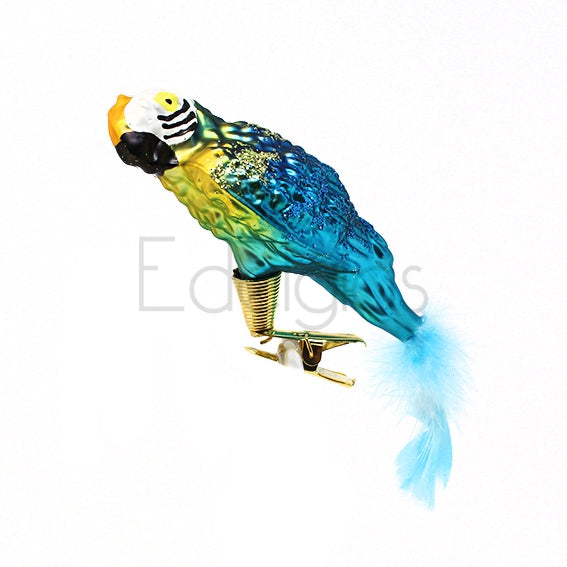 European Glass Christmas ornament of a Birds on Clip (J) | Parrot