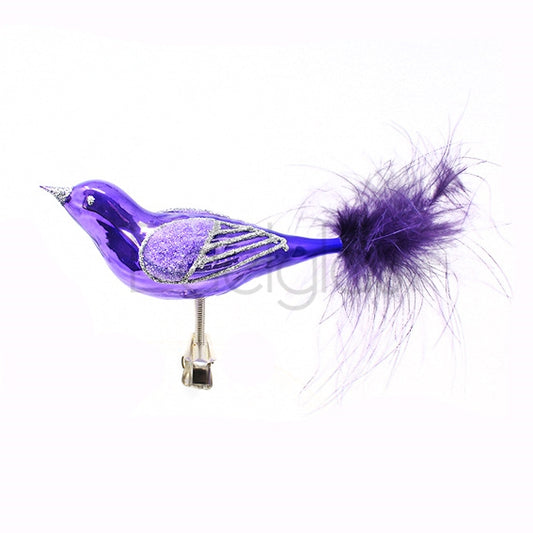 European Glass Christmas ornament of a Birds on Clip (G) | Medium Feather Tail