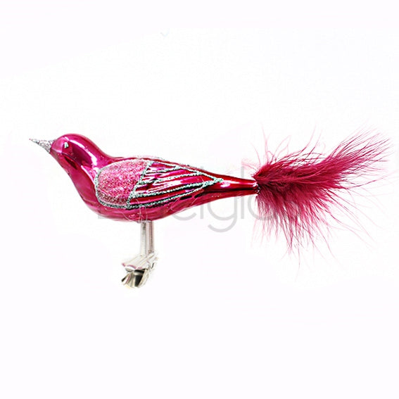European Glass Christmas ornament of a Birds on Clip (G) | Medium Feather Tail