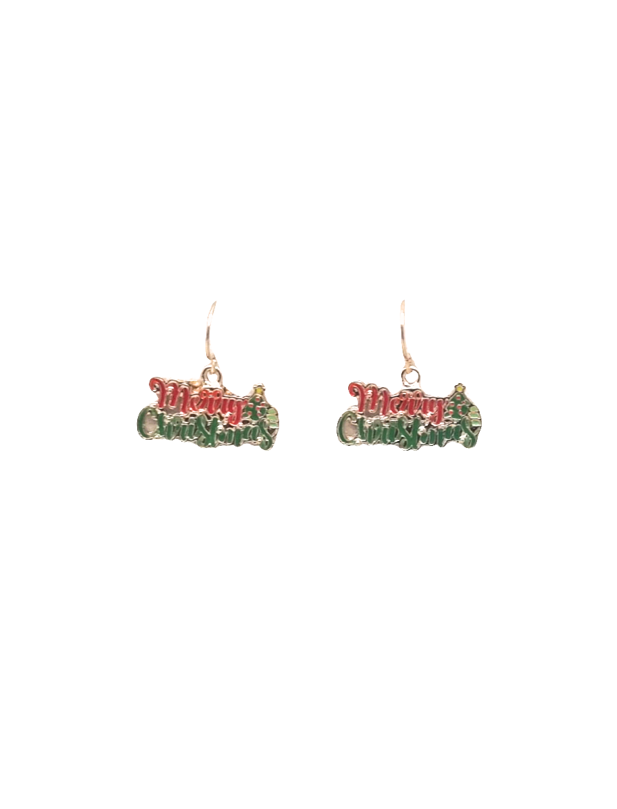 European Glass Christmas ornament of a Merry Christmas | Earrings
