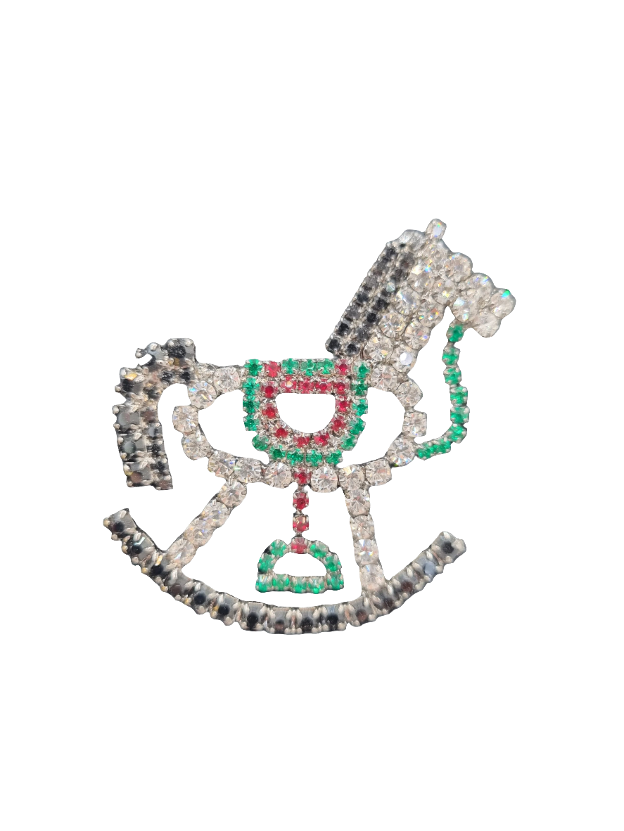 European Glass Christmas ornament of a Crystal Rocking Horse | Brooch VII