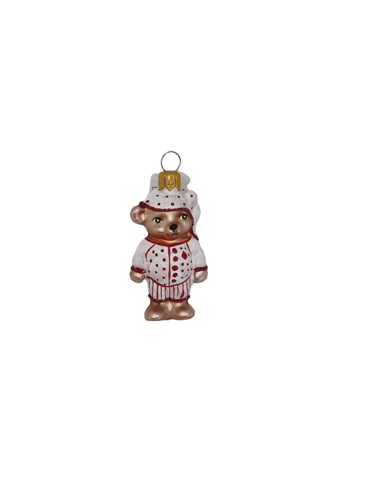 European Glass Christmas ornament of a Bear | Teddy Bear in Pyjama (Q)