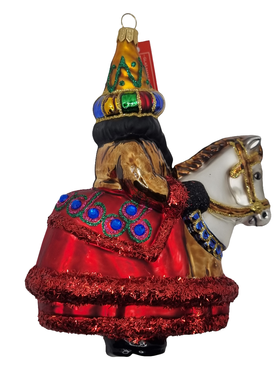 European Glass Christmas ornament of a Knight on Horse with Sword (V)