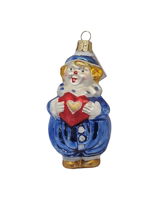 European Glass Christmas ornament of a Clown with Heart (P)