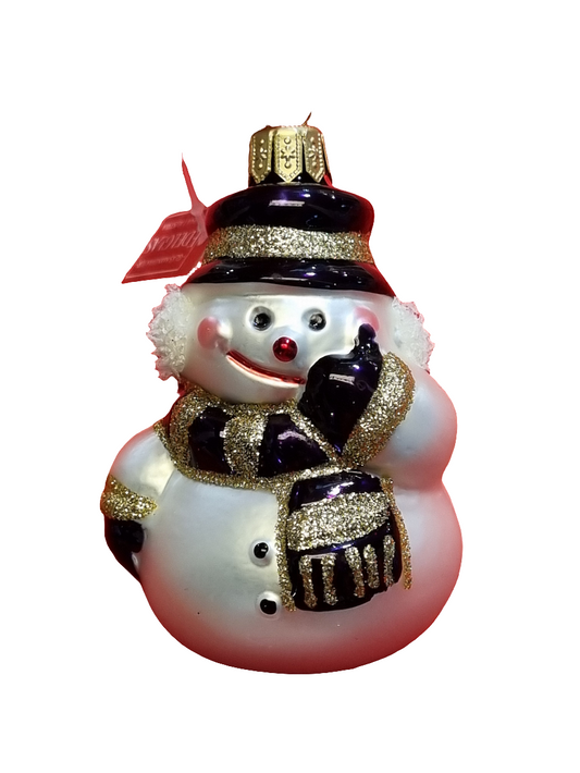 European Glass Christmas ornament of a Snowman with Scarf & Hat (J)