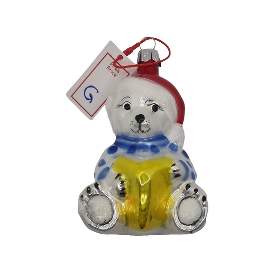 European Glass Christmas ornament of a Bear | with Book (G)