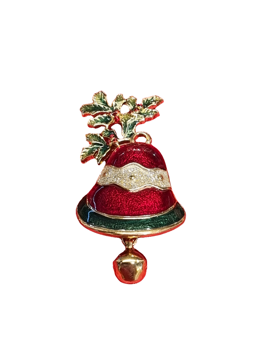 European Glass Christmas ornament of a Bell with Dangling Ball | Brooch V