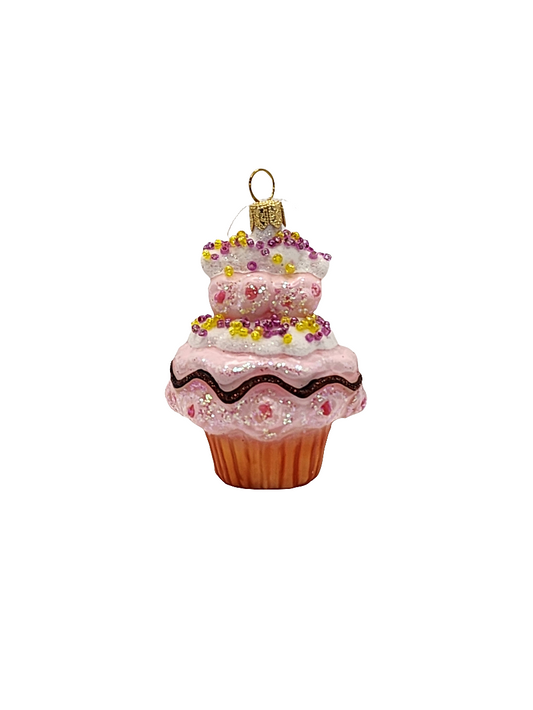 European Glass Christmas ornament of a Cupcake (P)