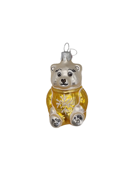 European Glass Christmas ornament of a Bear | Teddy Bear in Snowflake Jumper (D)