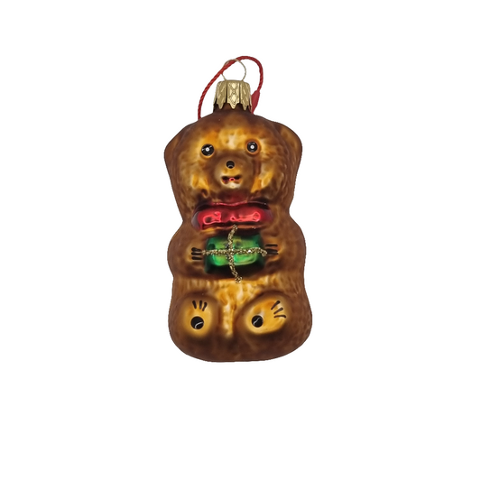 European Glass Christmas ornament of a Bear | with Bow & Present (F)