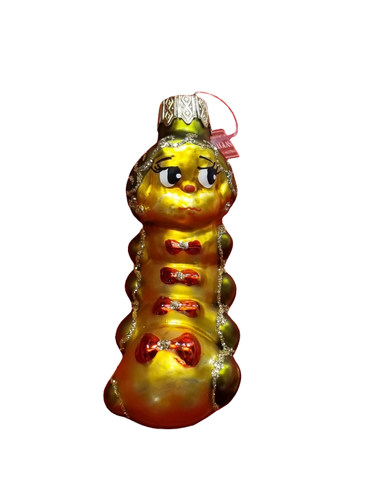 European Glass Christmas ornament of a Caterpillar with Bows (G)