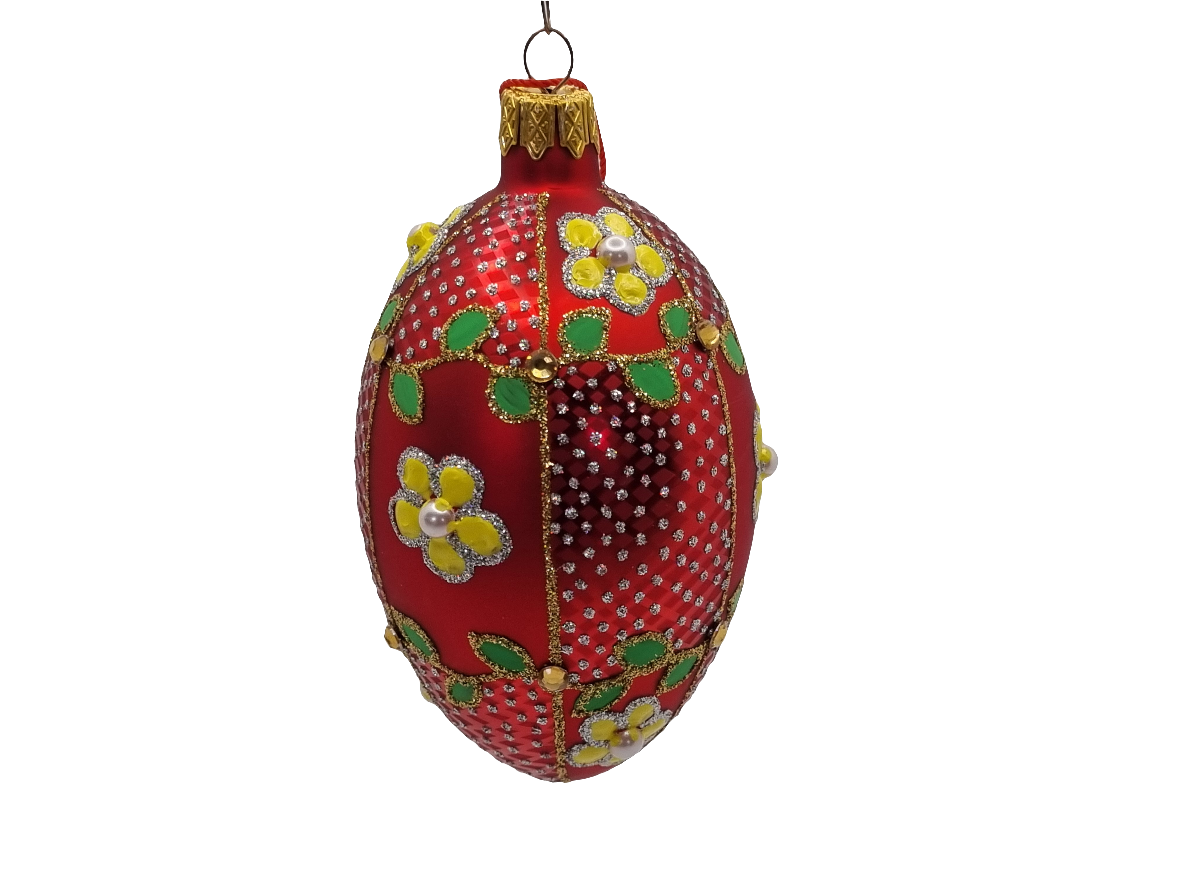 European Glass Christmas ornament of a Glass Eggs | Red Faberge Style Easter Eggs (S)