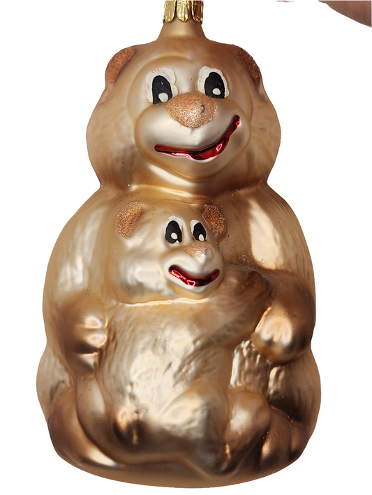 European Glass Christmas ornament of a Bear | Big Bear Hugging Cub (N)