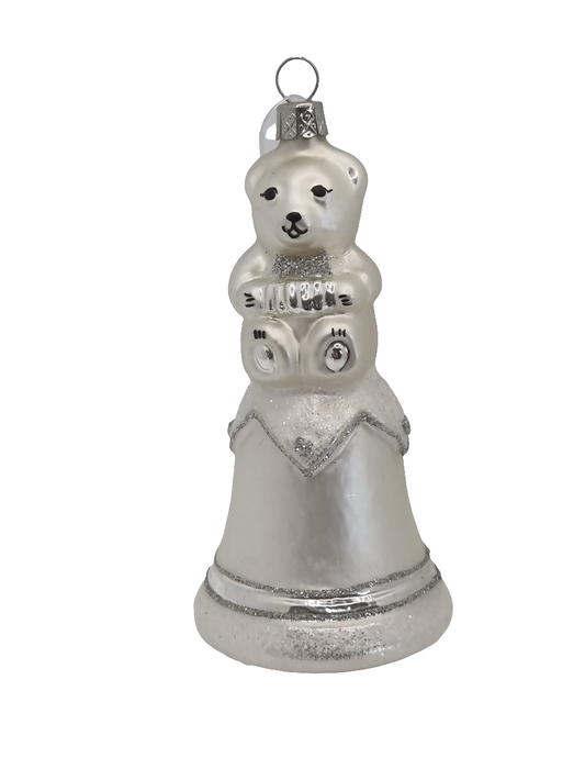 European Glass Christmas ornament of a Bear | Sitting on Bell (F)