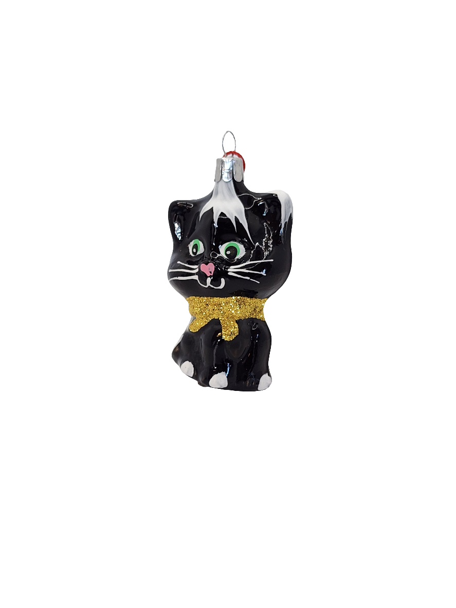 European Glass Christmas ornament of a Cat Large Head Scarf (G)