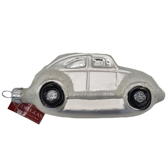 European Glass Christmas ornament of a Cars | White Rounded Car with Black Wheels (L)