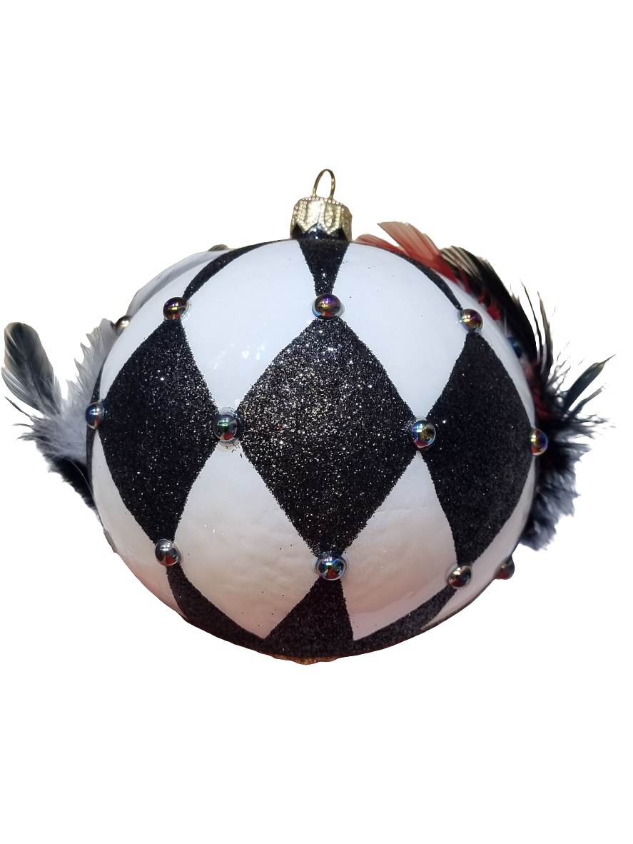 European Glass Christmas ornament of a Venetian Mask Bauble with Feathers (W)