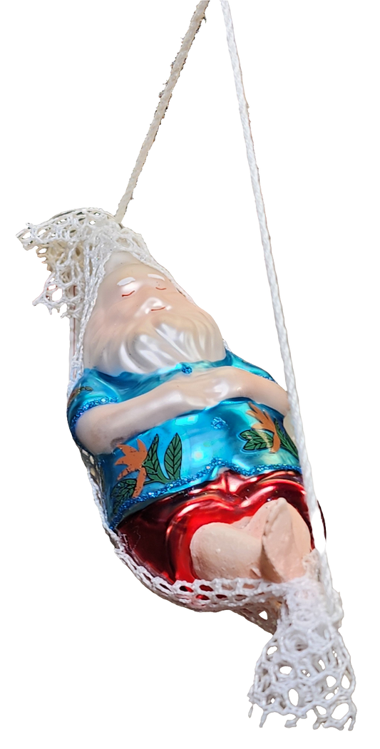 European Glass Christmas ornament of a Beach Santa in Hammock (H)