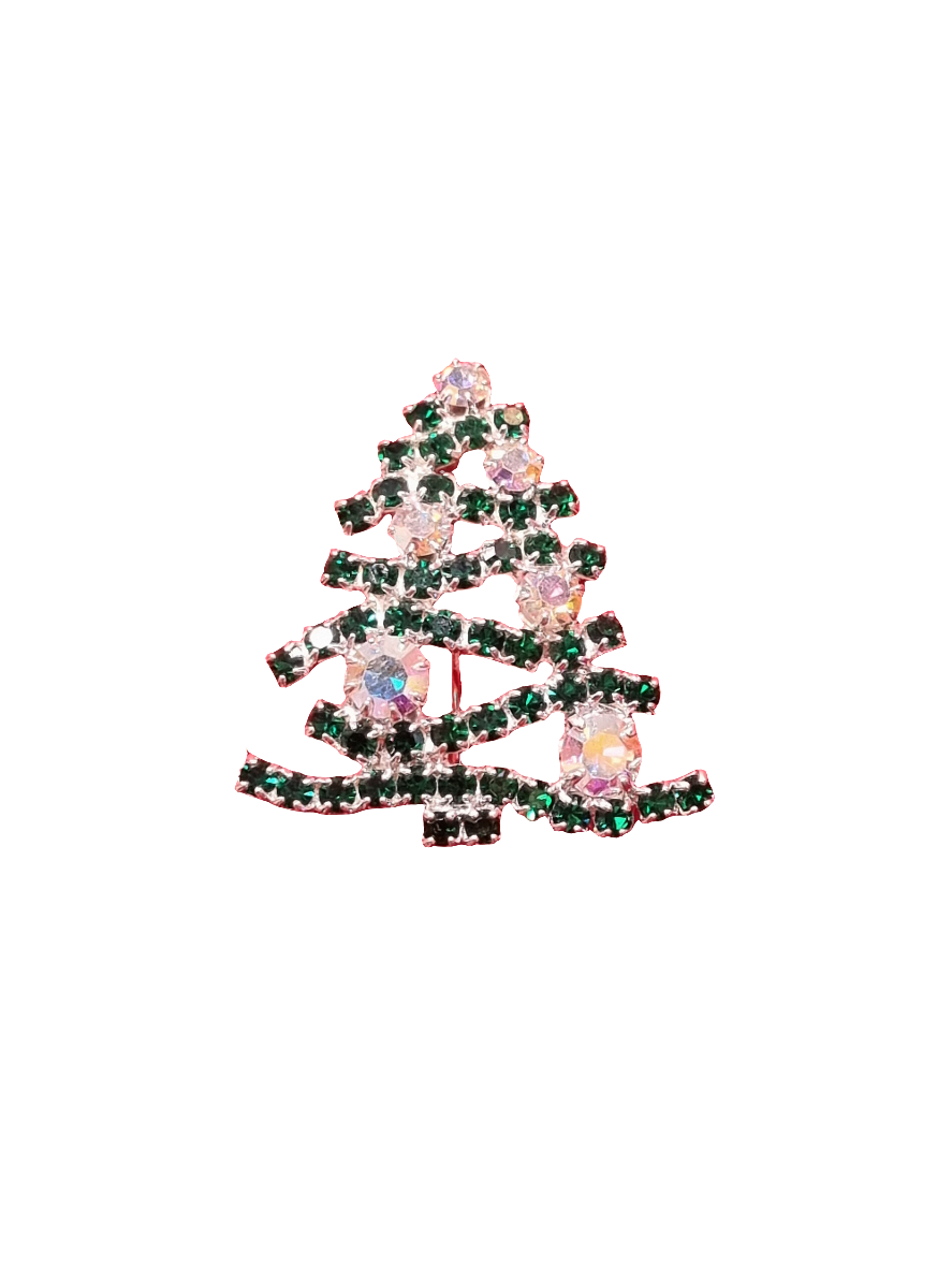 Kleiner gewellter Kristallbaum mit bunten Kristallkugeln | Brosche V