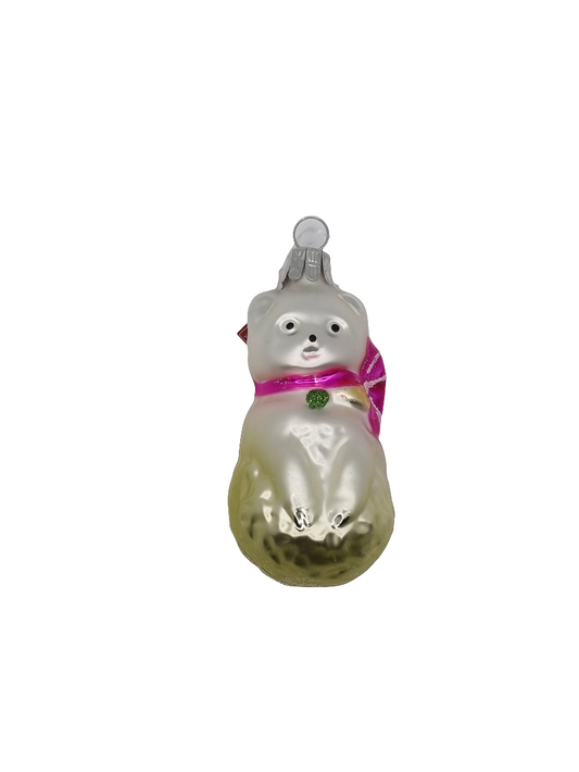 European Glass Christmas ornament of a Bear | Small with Fat Ribbon (G)