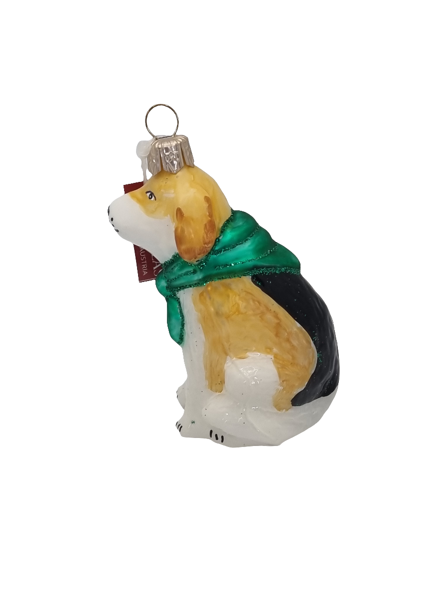 European Glass Christmas ornament of a Dogs | Cartoon Dog with Cape (S)