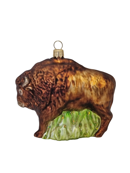 European Glass Christmas ornament of a Bison | Standing on Grass (S)