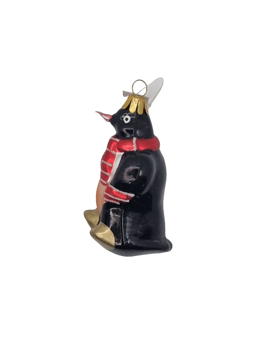 European Glass Christmas ornament of a Penguin scarf blue (Q)