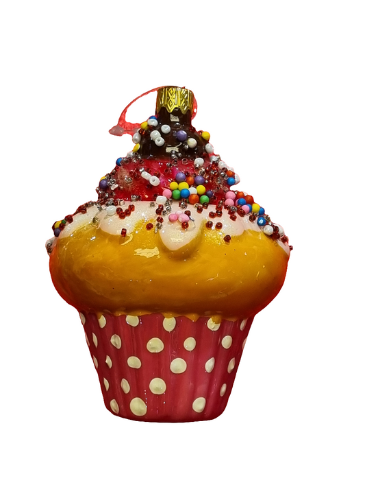 European Glass Christmas ornament of a Cupcake | Large (J)